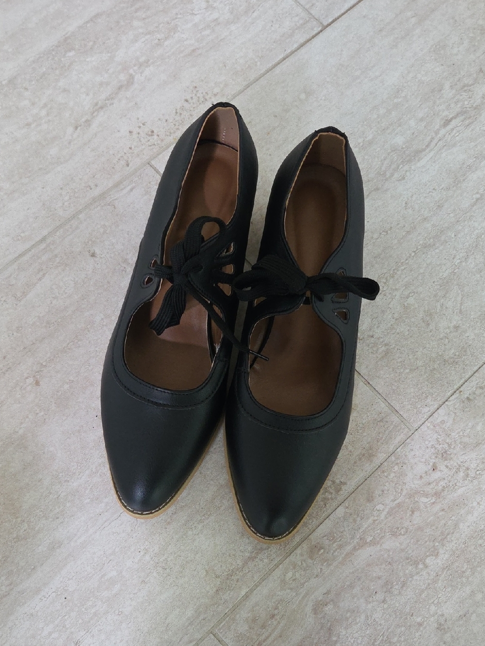 Classic Black Pointed Lace-Up Flats